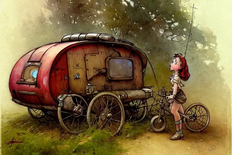 Image similar to adventurer ( ( ( ( ( 1 9 5 0 s retro future robot android fat rat house wagon woods scene. muted colors. ) ) ) ) ) by jean baptiste monge!!!!!!!!!!!!!!!!!!!!!!!!! chrome red