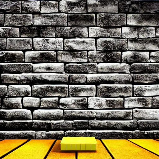 Prompt: a lonely yellow brick surrounded by black bricks, photorealistic, photography, vignette, very detailed, 4 k