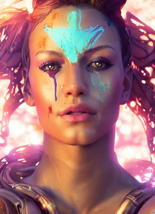 Image similar to glowwave portrait of a beautiful muscular girl's body, borderlands 3, au naturel, hyper detailed, digital art, trending in artstation, cinematic lighting, studio quality, smooth render, unreal engine 5 rendered, octane rendered, art style by klimt and nixeu and ian sprigger and wlop and krenz cushart.