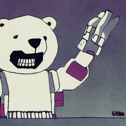 Prompt: a robot polar bear in the style of Bill sienkiewicz