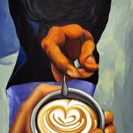 Image similar to A painting. A rip in spacetime. Did this device in his hand open a portal to another dimension or reality?! latte art, pewter by Marianne von Werefkin soft