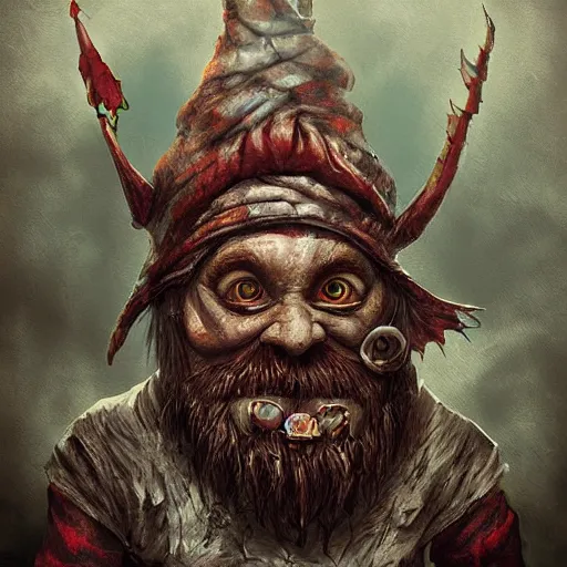 Image similar to a higly detailed horrific gnome portrait by dariusz zawadzki