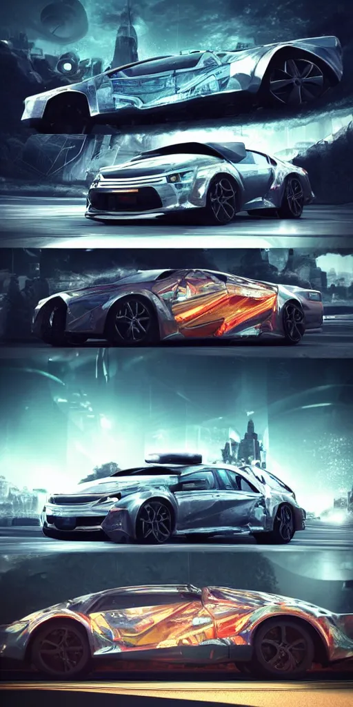 Image similar to sci-fi 3d car and wall structure car on the coronation of napoleon painting and digital billboard in the middle trending on artstation octane render pinterest keyshot product render pinterest reflections gloss shiny