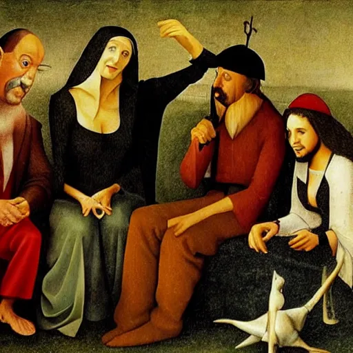 Image similar to the cast of friends, pained by hieronymus bosch