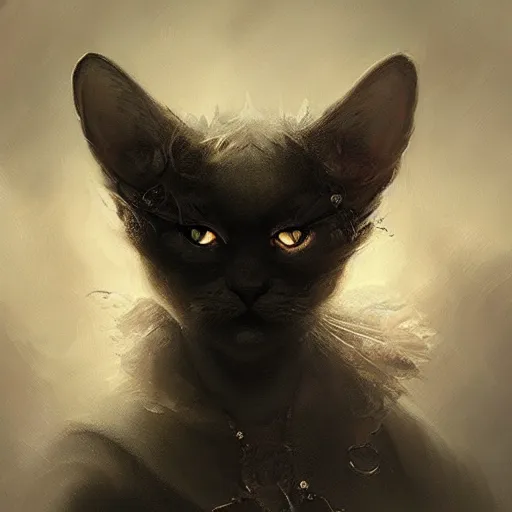 Prompt: portrait of a demon kitty, fantasy, intricate, elegant, highly detailed, digital painting, artstation, concept art, matte, sharp focus, illustration, art by aenaluck and roberto ferri and greg rutkowski, dark mood, epic fantasy, digital painting