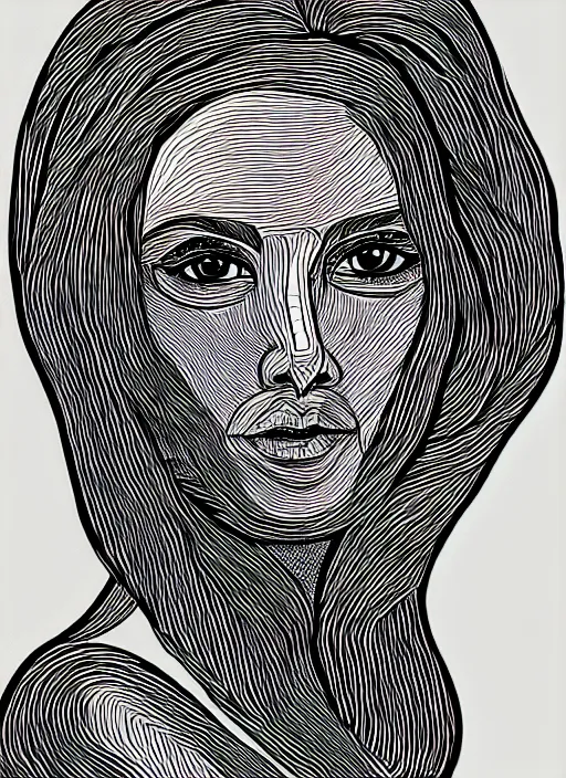 Image similar to one single continuous line art painting of a woman's portrait