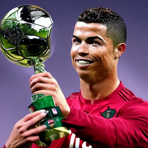 Prompt: ronaldo winning ballandor 2 0 2 2, ultra realistic, 8 k, award winning photography