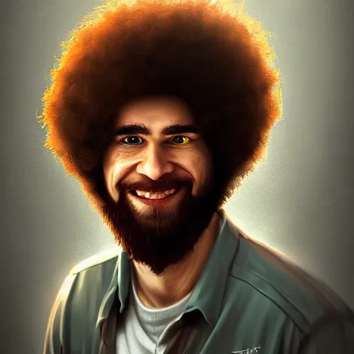 Image similar to expert, deviantart, therookies, by raad, by vitorugo, by mateus 9 5, realistic background, highly detailed, concept art, smooth, sharp focus, illustration of cyborg bob ross