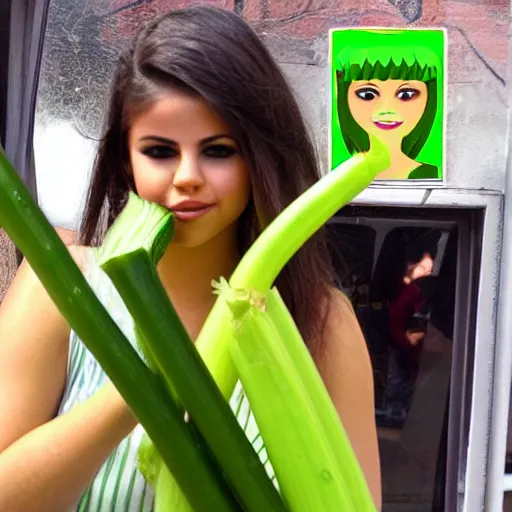 Image similar to photo of human celery with selena gomez face