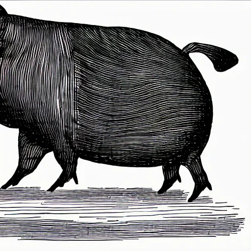 Image similar to walking pig wearing crown technical drawing