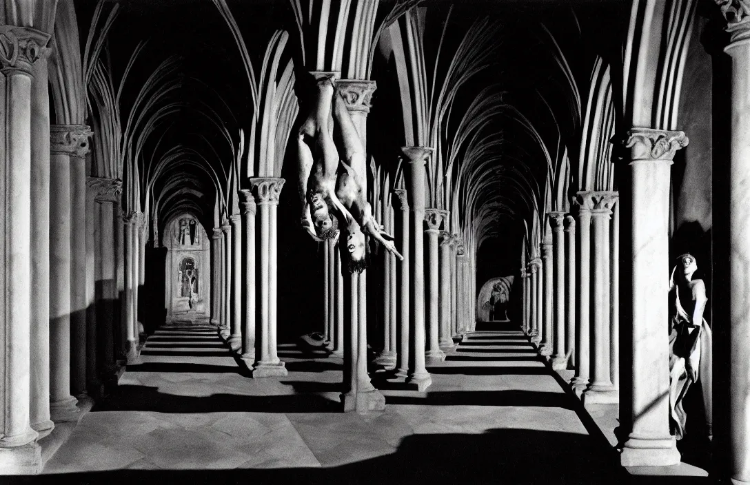 Image similar to cloister quadrangle vertiginous intact flawless ambrotype from 4 k criterion collection remastered cinematography gory horror film, ominous lighting, evil theme wow photo realistic postprocessing sinister knights reversible literal illusion photograph by ansel adams