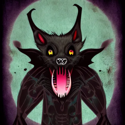 Image similar to goth vampiric scary dracula possum, digital art