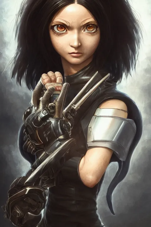 Prompt: battle angel alita, emily browning as alita, d & d, fantasy, portrait, highly detailed, headshot, digital painting, trending on artstation, concept art, sharp focus, illustration, art by artgerm and greg rutkowski and magali villeneuve