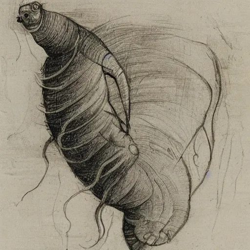 Prompt: leonardo da vinci sketch of a strange creature