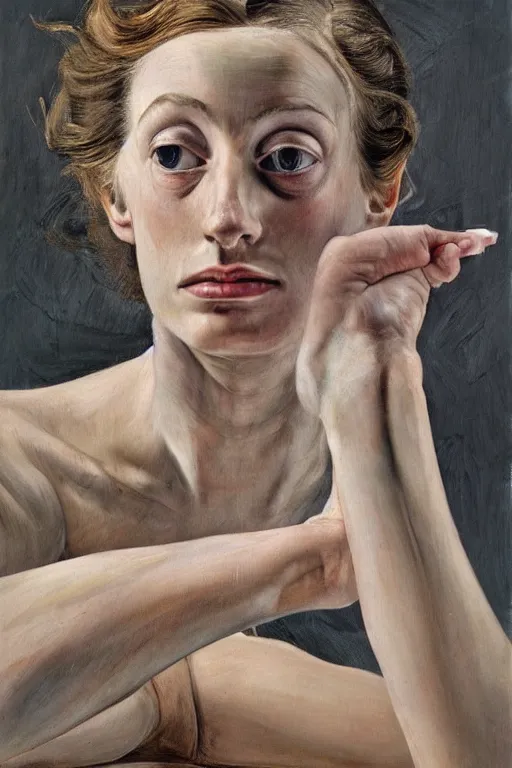 Image similar to high quality high detail painting by lucian freud, hd, exaggerated portrait of a ballerina, photorealistic lighting