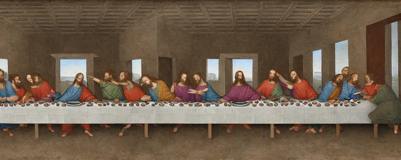 Image similar to the last supper, in brutalist style