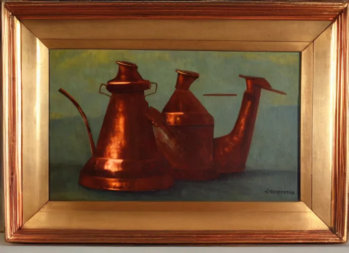 Image similar to oil painting of vintage copper still