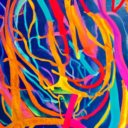 Prompt: the connections of life stretching thinly between many people, abstract, minimally psychedelic, finger paint