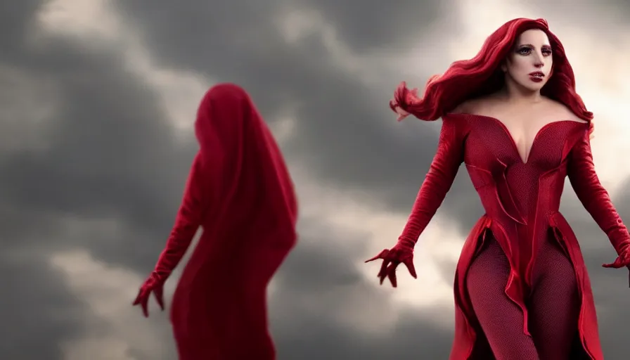 Image similar to screenshot of lady gaga as the scarlet witch in wandavision High resolution. Highly detailed. Dramatic. 8k.4k.