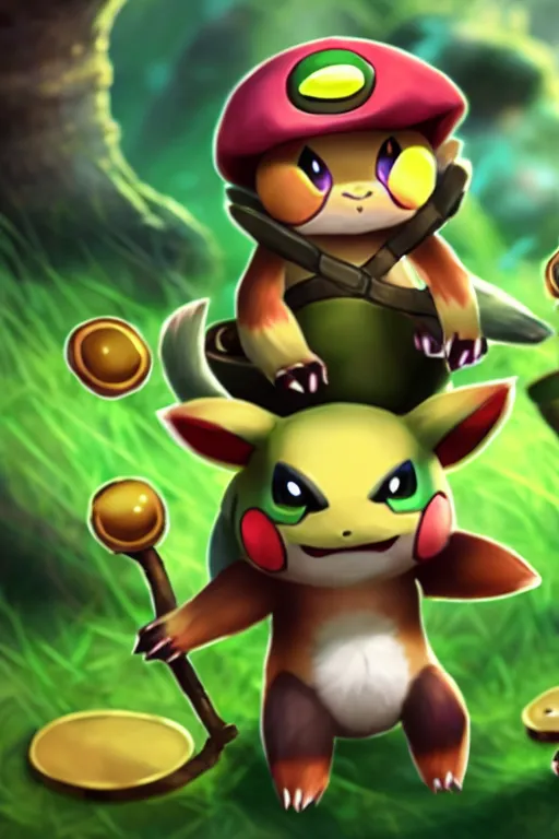 Image similar to teemo, a pokemon trading card of teemo, highly detailed pokemon trading card screenshot