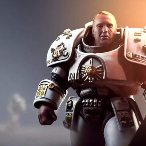 Image similar to cinematic shot of Space Marine Alex Jones, 4k