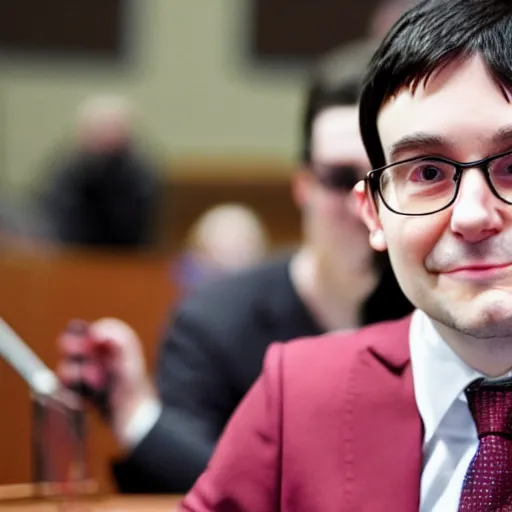 Image similar to cute looking martin shkreli wearing nekomimi at his trial