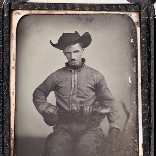 Prompt: tintype photo, bottom of the ocean, cowboy alien