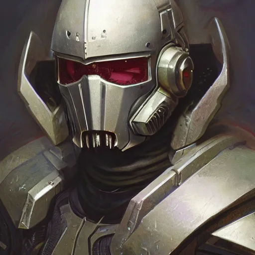 Image similar to the doomslayer with energy armor as a realistic scifi cyberpunk knight, closeup portrait art by donato giancola and greg rutkowski, vintage retro scifi, realistic face, digital art, trending on artstation, symmetry!!