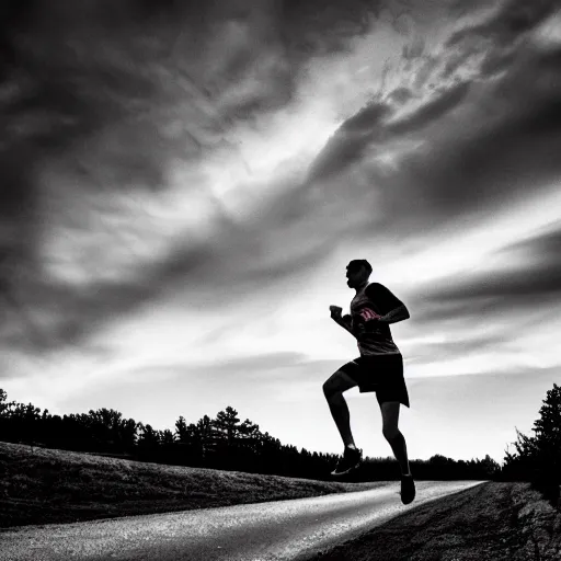 Image similar to running into the sky by Hugo Simberg, 4k, post-processing, dramatic lighting, intense moment