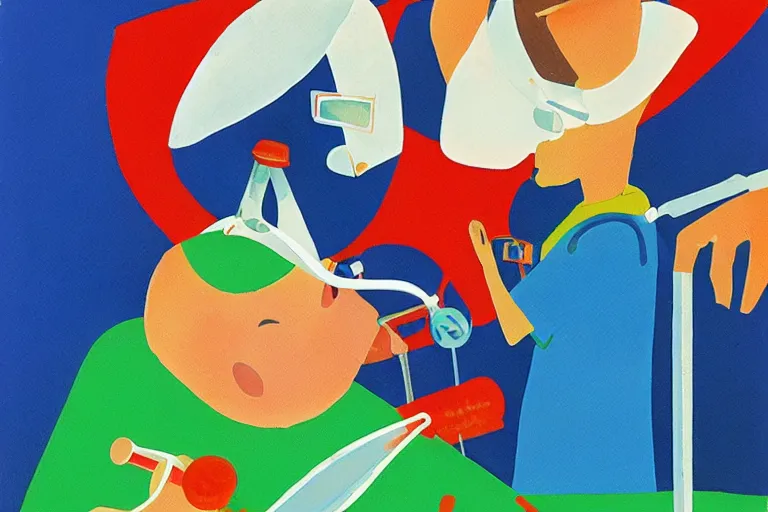 Prompt: a doctor performing surgery on a rocket, eric carle, peaceful mood