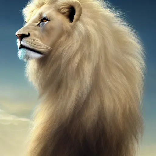 Prompt: a beautfiul aesthetic commission portrait of a anthro albino lion looking at the sky worried,attractive beautiful face,detailes face,expression,natural lighting,fantasy art,deviantart,artstation,character design by charles bowater,ross tran,artgerm,4k,photorealistic