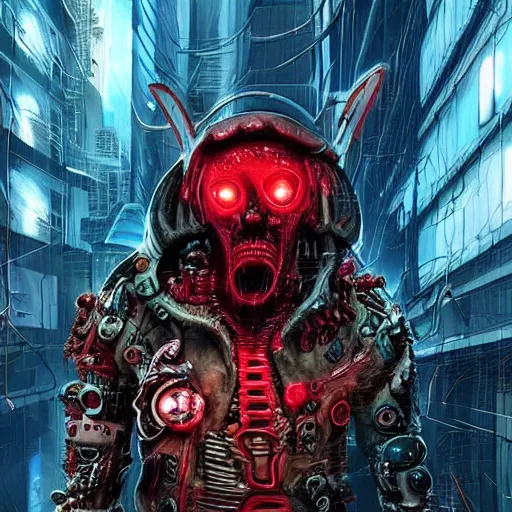 Image similar to Very very very horrific cyber-demon, cyberpunk style, vivid colors, dramatic lighting, top post of all time on /r/ImaginaryMonsters subreddit