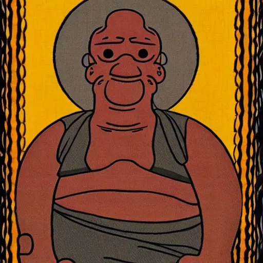 Image similar to a picture of homer simpson as buddha.