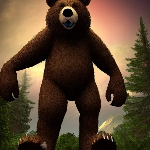 Image similar to an anthropomorphic bear creature standing menacingly, highly detailed digital art