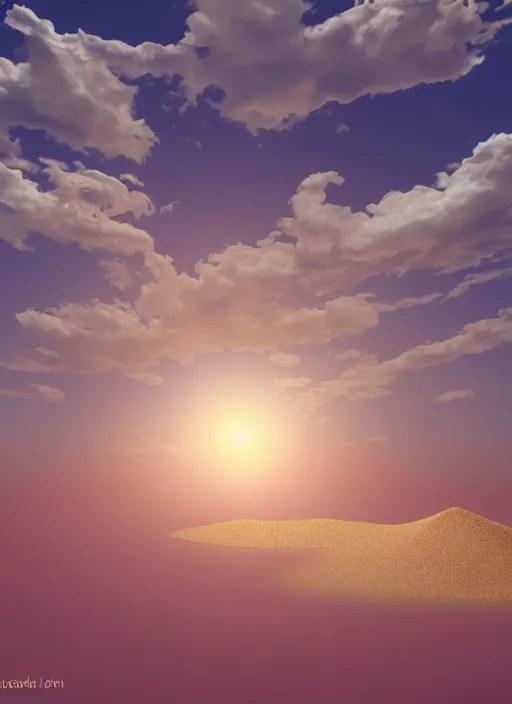 Image similar to rising sun white subtle dawn purple gold god rays clouds sand gold salt crystals sharp detail 3d render simple background graphic ultra simplified fai khadra gaika style