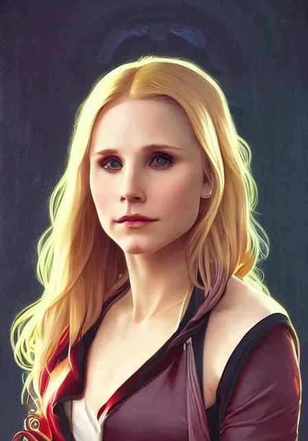 Prompt: kristen bell as buffy the vampire slayer, intricate, elegant, highly detailed, digital painting, artstation, concept art, smooth, sharp focus, illustration, art by artgerm and greg rutkowski and alphonse mucha and william - adolphe bouguereau