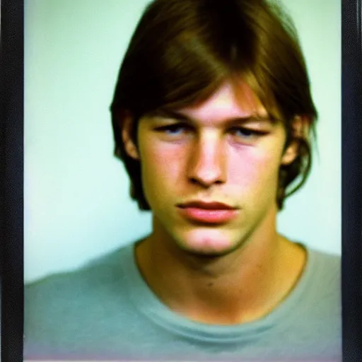 Image similar to Mugshot Portrait of Young David Gilmour, taken in the 1970s, photo taken on a 1970s polaroid camera, grainy, real life, hyperrealistic, ultra realistic, realistic, highly detailed, epic, HD quality, 8k resolution, body and headshot, film still, front facing, front view, headshot and bodyshot, detailed face, very detailed face