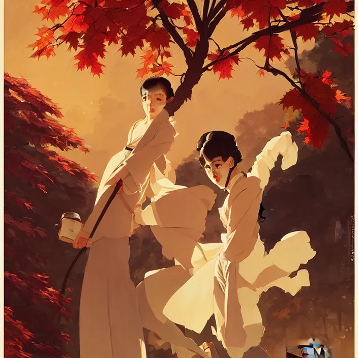 Image similar to tokyo, autumn, in the style of studio ghibli, j. c. leyendecker, greg rutkowski, artem