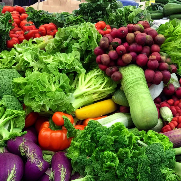 Prompt: photorealistic vegetables at a farmers market