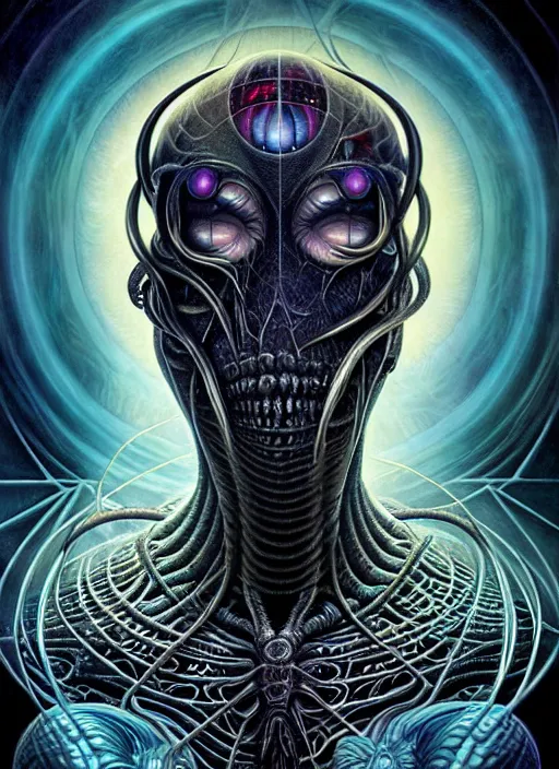 Image similar to cosmic lovecraft giger fractal spider portrait, pixar style, by tristan eaton stanley artgerm and tom bagshaw.