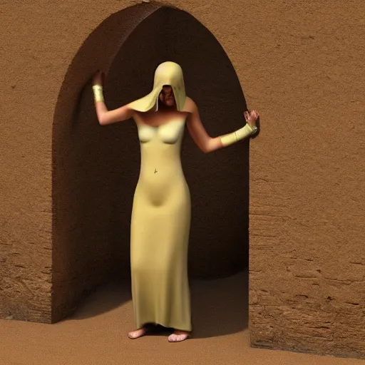 Image similar to 25 year old Mediterranean skinned woman in ancient Canaanite clothing next to an ancient well, 8k resolution, hyper detailed