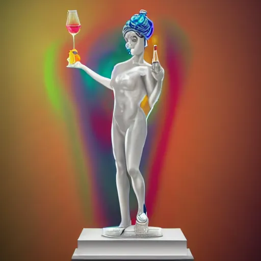 Prompt: medium shot of white reneissance statue holding a coctail, colorful coctail, digital painting, 3 d render