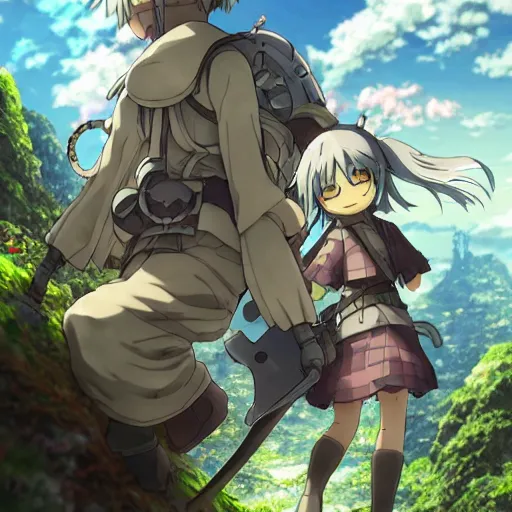 Image similar to Made In Abyss anime cover art, 4K, Illustration by Akihito Tsukushi, Anime Key Visual, Anime Production by Kinema Citrus