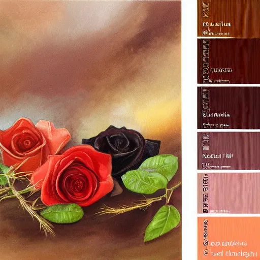 Image similar to painting, rose ebony, old rose, tumbleweed, light salmon, macaroni and cheese color palette