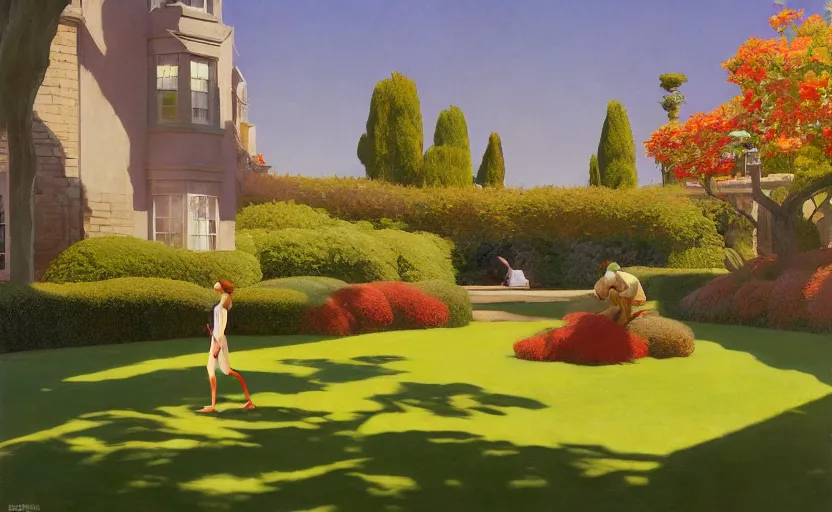 Image similar to An english garden, very coherent, painted by Edward Hopper, Wayne Barlowe, painted by James Gilleard, airbrush, art by JamesJean