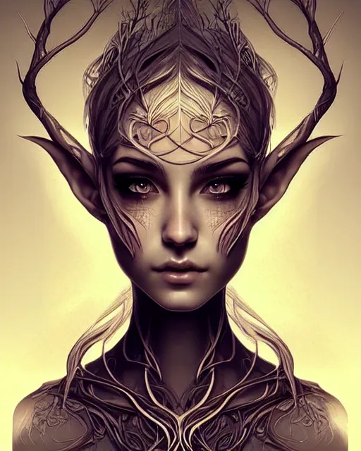 Image similar to digital art, centered portrait elven with short hair, face made with intricate roots, by james jean and by artgerm, by ross tran, ultradetailed, charachter design, concept art, trending on artstation,