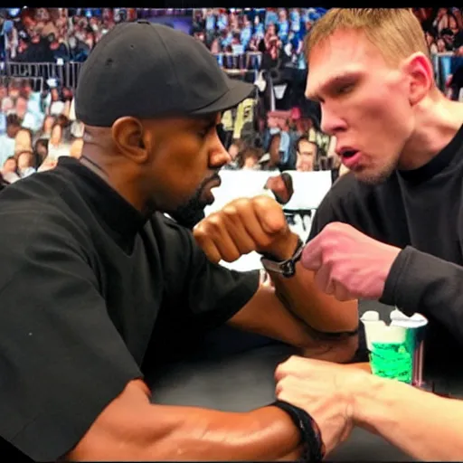 Prompt: “ jerma and kanye west in an arm wrestling match ”