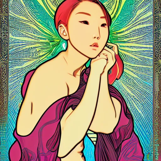 Prompt: hwasa hwasa hwasa in the style of artgerm and alphonse mucha. studio ghibli