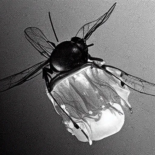 Image similar to a award winning photo of a wasp trapped inside a jellyfish, by national geografic, photorealism