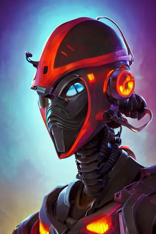 Image similar to epic mask helmet robot ninja portrait stylized as fornite style game design fanart by concept artist gervasio canda, behance hd by jesper ejsing, by rhads, makoto shinkai and lois van baarle, ilya kuvshinov, rossdraws global illumination radiating a glowing aura global illumination ray tracing hdr render in unreal engine 5